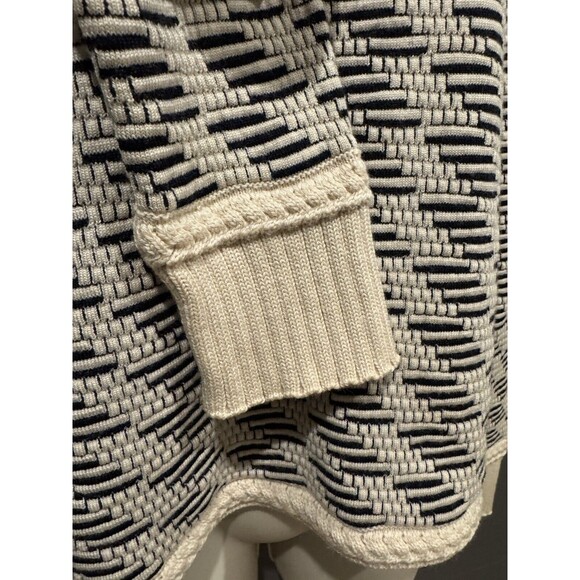 Tory Burch Size Large Geometric Pattern Crew Neck Sweater Wool Women Black Cream - Picture 7 of 9